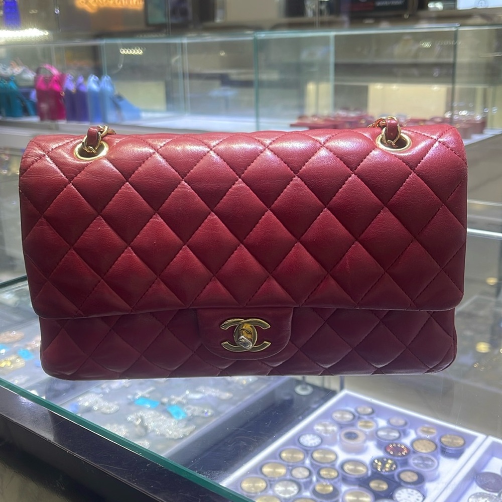 Chanel Shoulder Bag Mini Quilted Red Chain Gold Metal